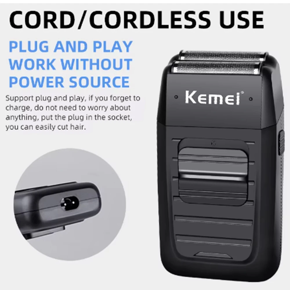 Kemei Rechargeable Cordless Shaver for Men Twin Blade Reciprocating Beard Razor Face Care Multifunction Strong Trimmer KM-1102
