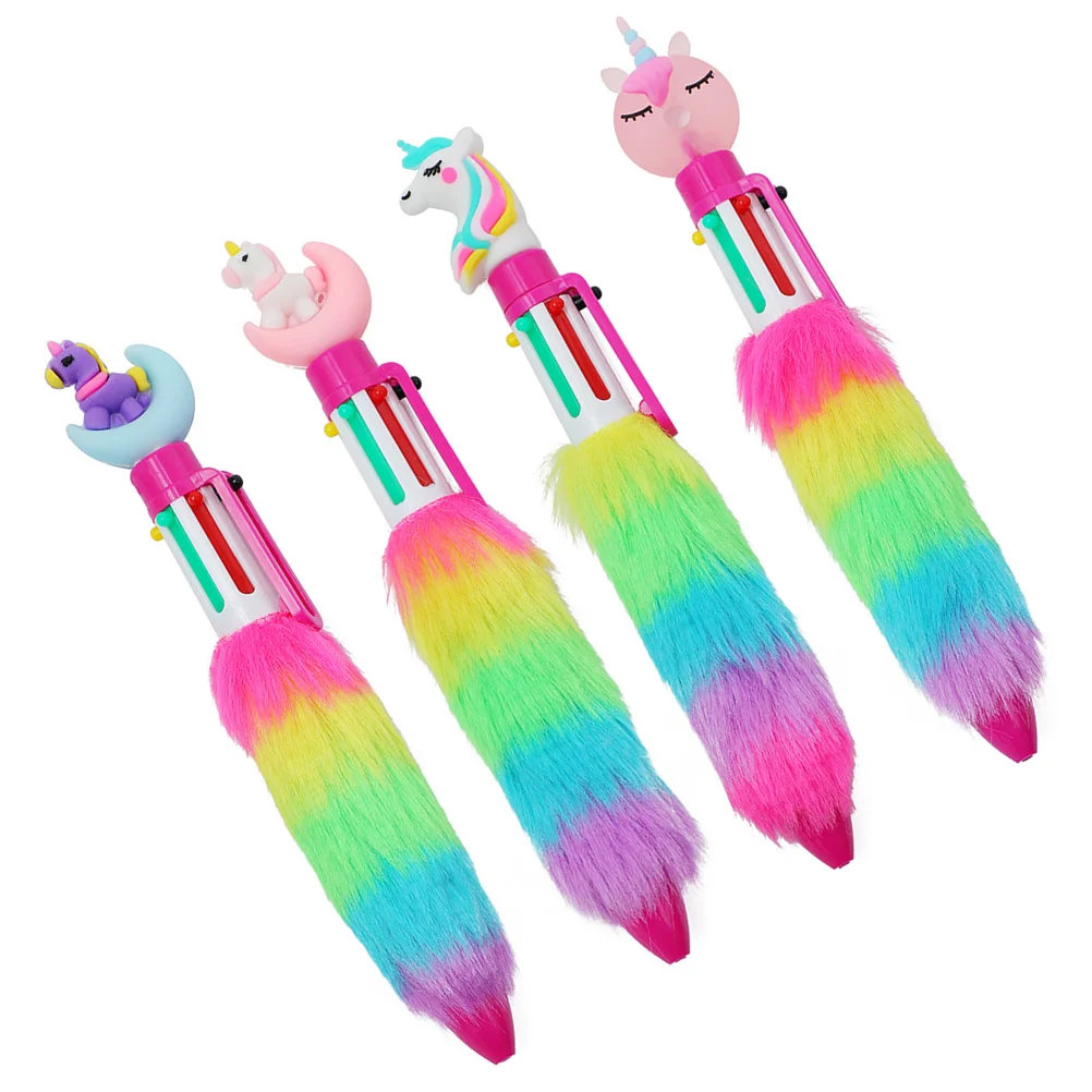 

4 Pcs Ballpoint Pen Colorful Pens Fluffy Cartoon Multi Colored Multicolor Plush for Girls