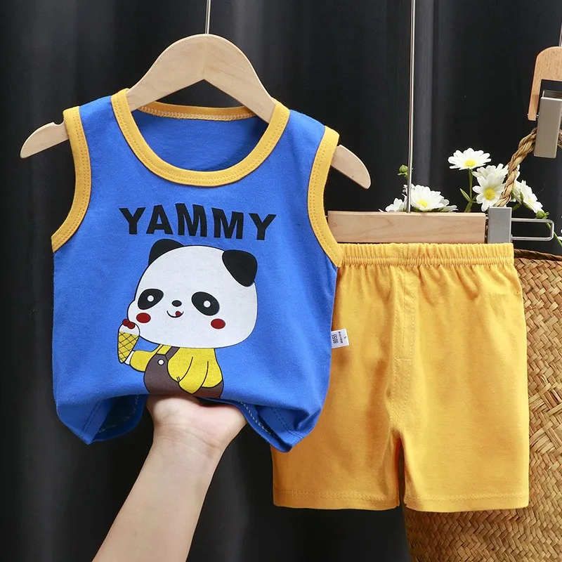 New Kids Vest Set Summer Cotton Baby Girls Vest Shorts 1-6 Years Old Baby Boys Sleeveless 2pcs Children's Clothing Sets