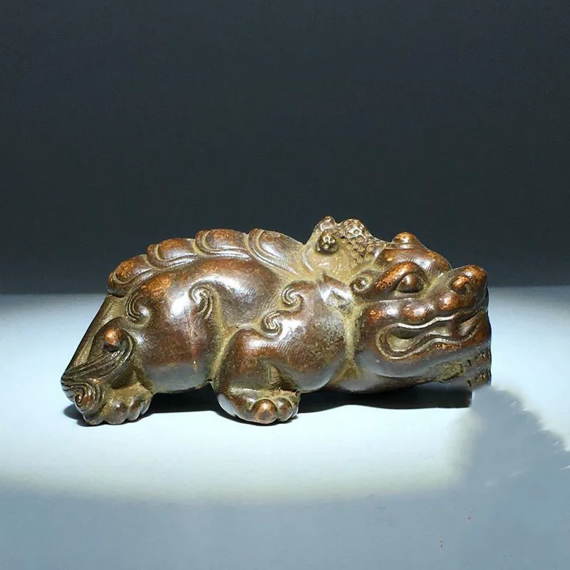 

Китайская латунная резная статуя Kylin Pi Xiu, украшение для стола Netsuke, подарок