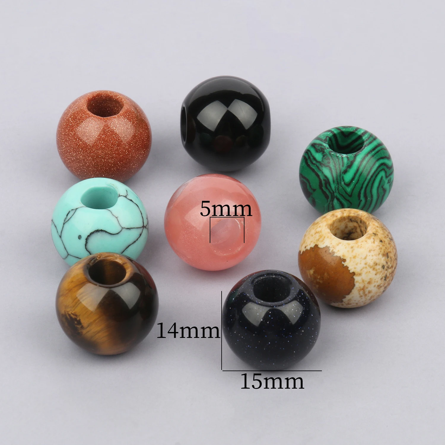 Natural Stone Bead Big Large Hole 5mm Round Rondelle Circle Gemstone Beads Charm for Jewelry Making DIY Hair Bracelet Accessory