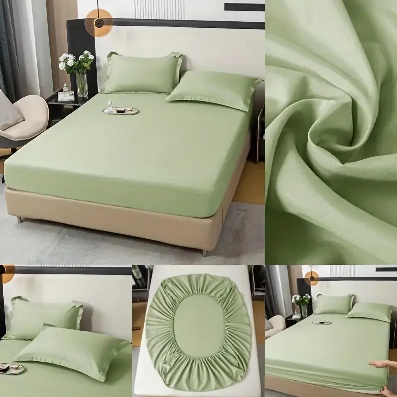 Soft Cotton Fitted Sheet with Elastic Bands Solid Color Non Slip Mattress Covers Bedsheet for Double King Queen Bed 140/160/200 4