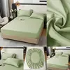 Soft Cotton Fitted Sheet with Elastic Bands Solid Color Non Slip Mattress Covers Bedsheet for Double King Queen Bed 140/160/200 4