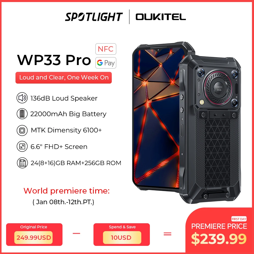 [World Premiere] Oukitel WP33 Pro 5G Rugged Smartphone 22000mAh 6.6" FHD+ Cell phone 24GB 256GB Mobile Phone 64MP Camera 33W - AliExpress - ТОП 100 товаров марта