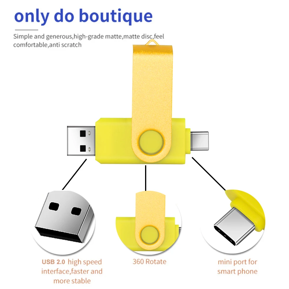 2 in 1 TYPE C USB Flash Drive 32GB 64GB 128GB Rotatable
