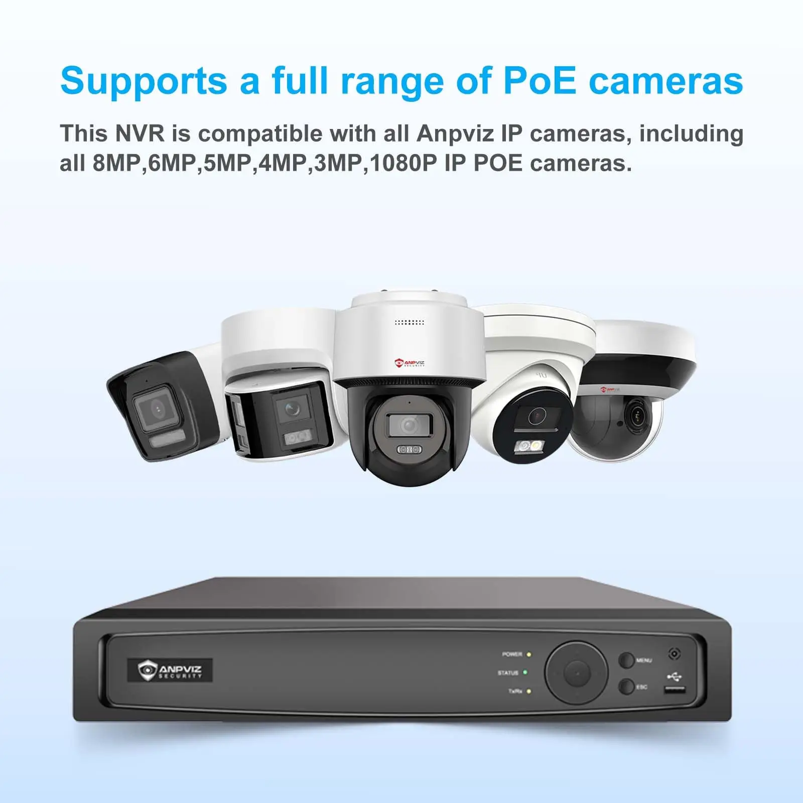 Anpviz 12MP 8CH POE NVR OEM DS-7608NI-Q1/8P AI POE