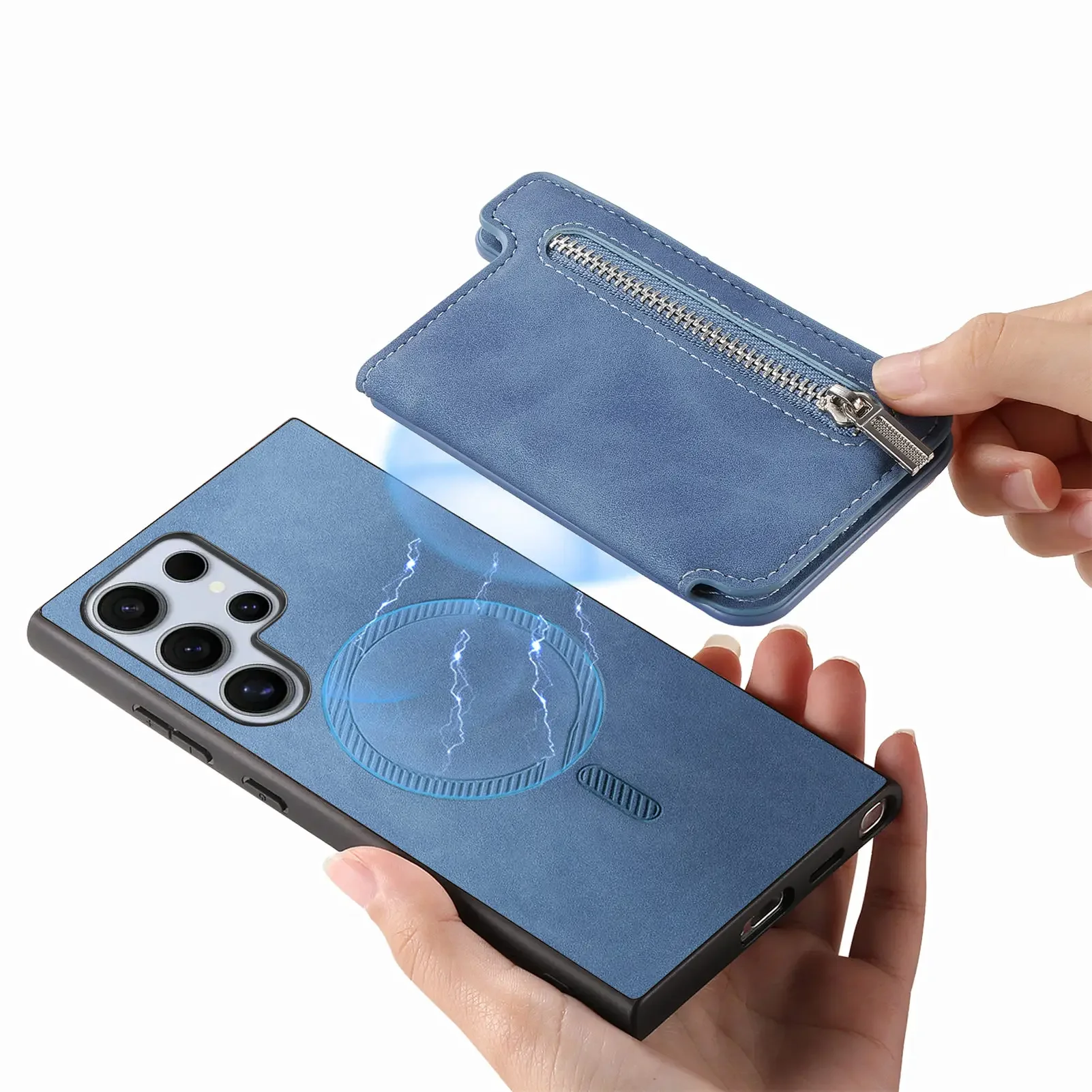 2 in 1 Magnetkarten-Solt-Reißverschluss-Geldbörse Abnehmbare Lederhülle für Samsung Galaxy S24 Ultra S23 Plus A05 A55 A15 A25 Taschenabdeckung_voghion.com