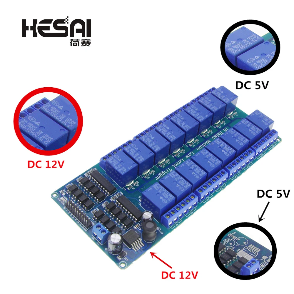 

DC 5V 12V 16 Channel Relay Module Interface Board With Optocoupler Protection LM2576 Power For Arduino Diy Kit
