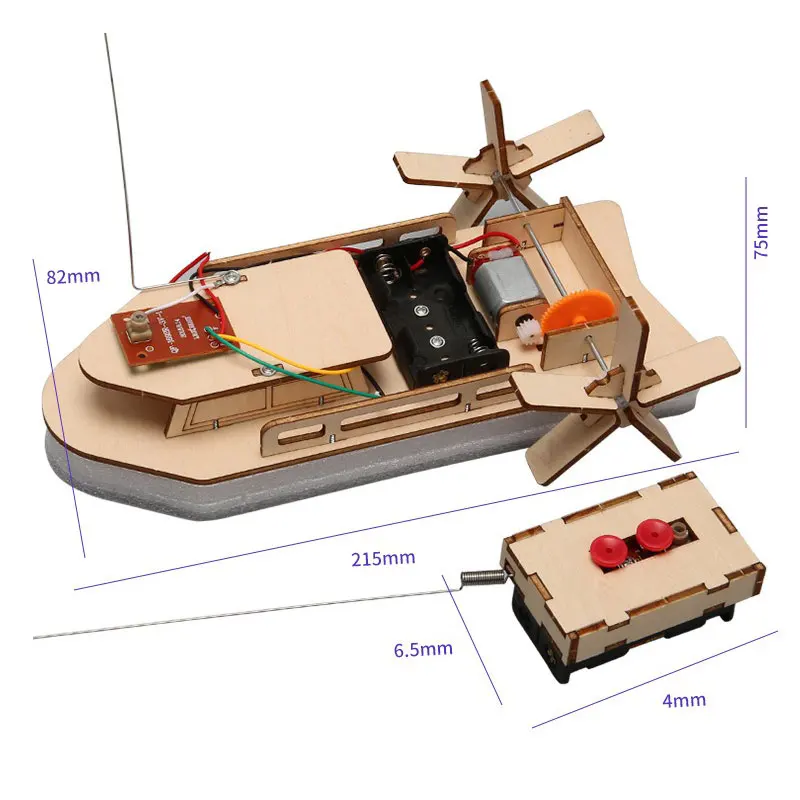 DIY Remote Control Boat Toys Wooden RC Boat Electronic Kids Handmade Building Educational Experimental Model Kit Puzzle 5