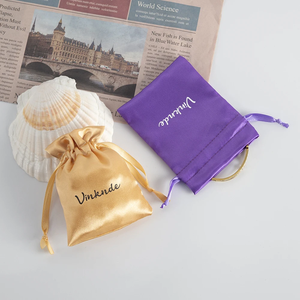 100pcs Satin Silk Jewelry Packaging Pouches Custom Logo Wedding Favor Gift Bag Drawstring Pouch for Cosmetic Eyelashes Earrings
