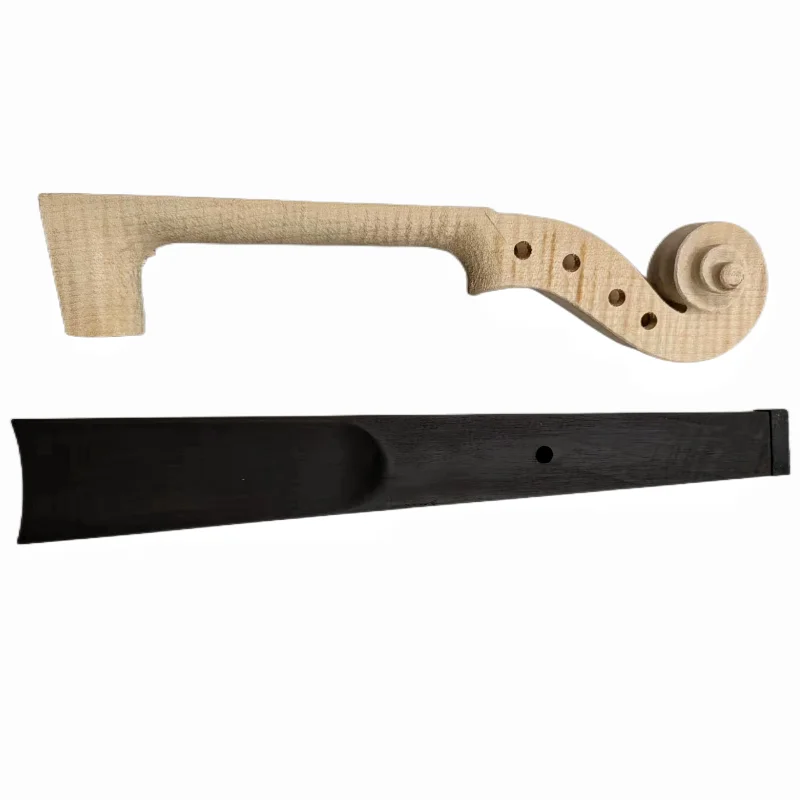 Violin Neck Head 4/4 3/4 1/2 Unvarnished with Fingerboard Fretboard Maple Wood