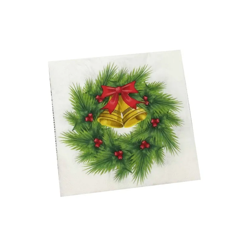 Colourful Printed Napkins Christmas Bell Square Facial Tissues Christmas Party Disposable Placemat Tissues Food Grade 20pcs/pac