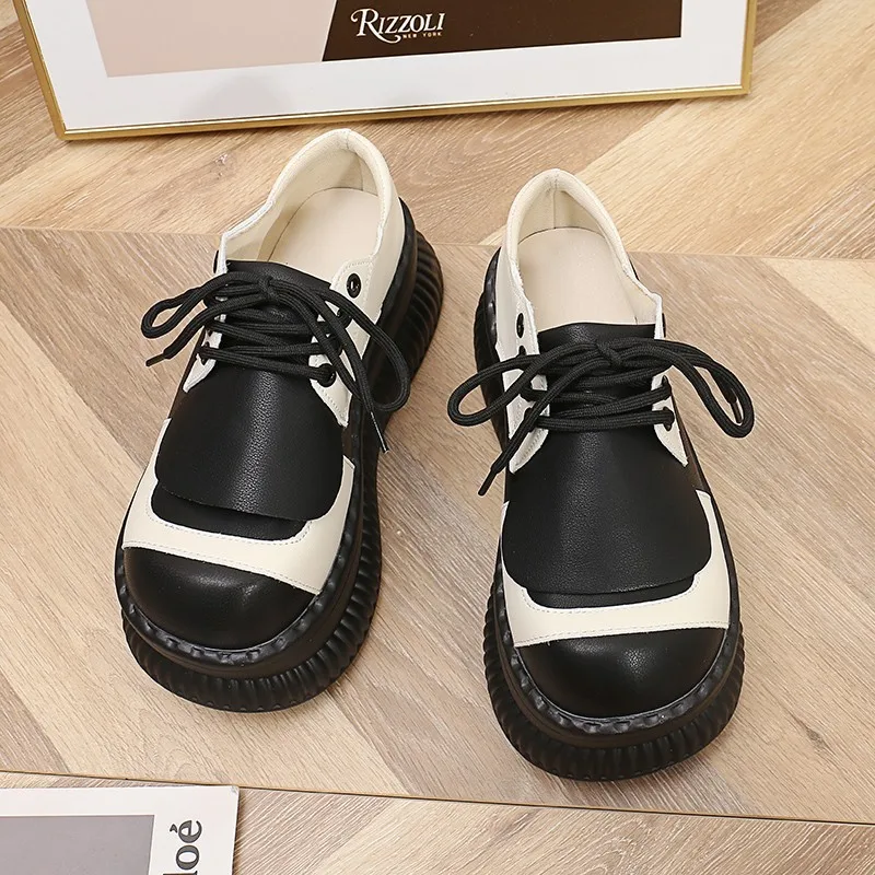 Women's New Autumn Black Mary Jane Thick-soled Non-slip Heightening High Heels Round Toe Lace-up Women's Fashion Casual Shoes