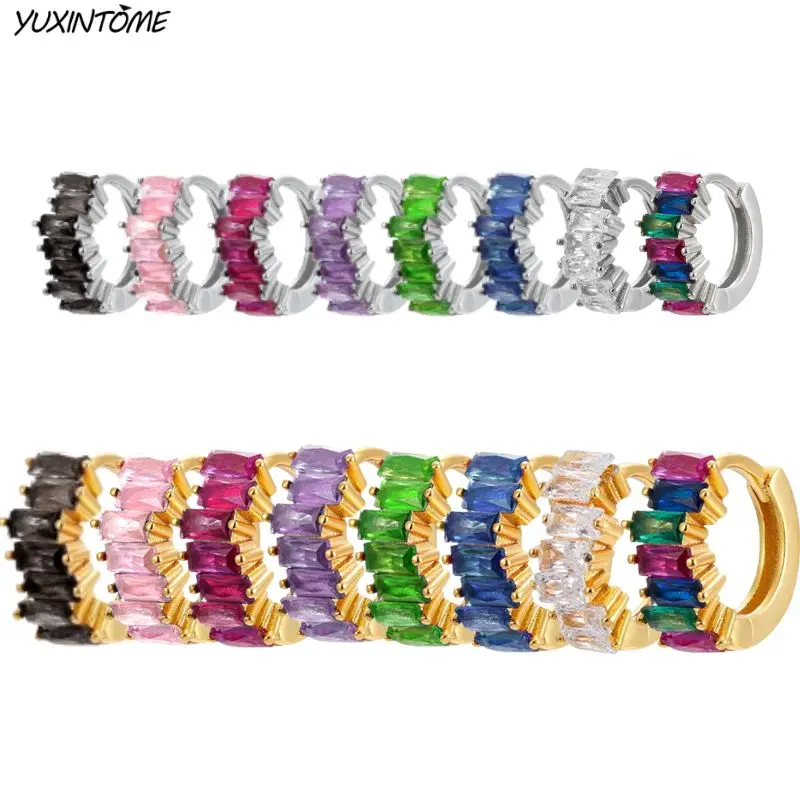 

925 Sterling Silver Ear Needle color Zircon Hoop Earrings for women Gold Silver Round Ear buckle Pierced Fashion Party Jewelry