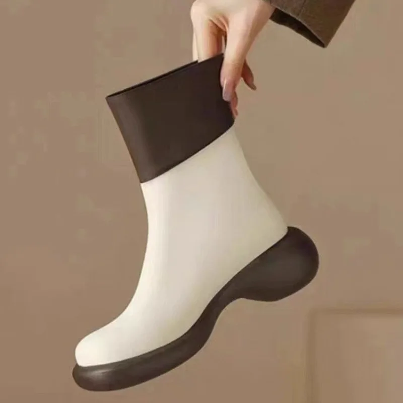 Women Mid Heels Shoes Chunky Chelsea Boots Winter New Designer Platform Ankle Boots Pumps Gladiator Punk Motorcycle