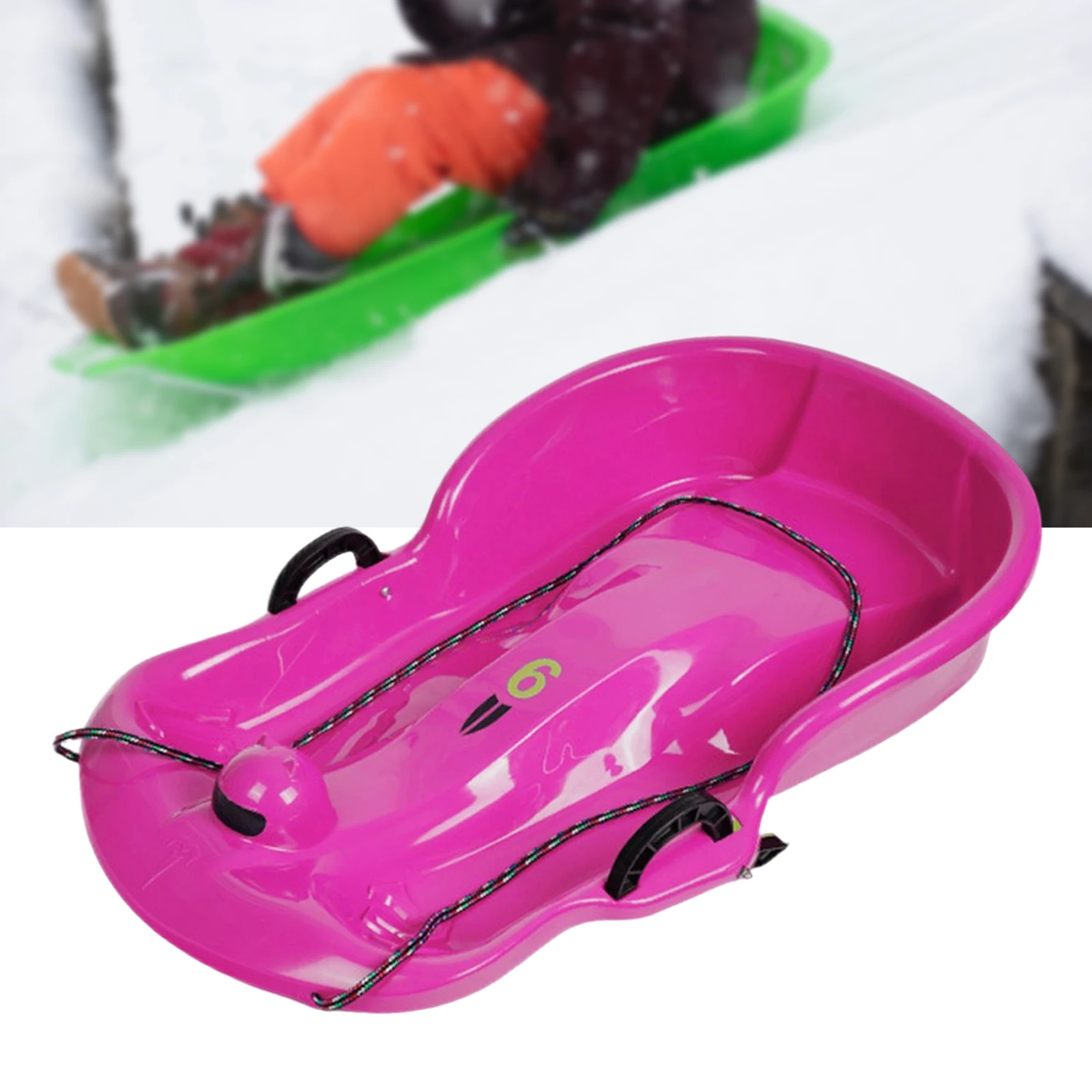 Portable Outdoor Winter Snow Sled Sleigh Sledding Toboggan Kids Sledge with Double Seat Heavy Duty Grass Sand Pull Rope Sled