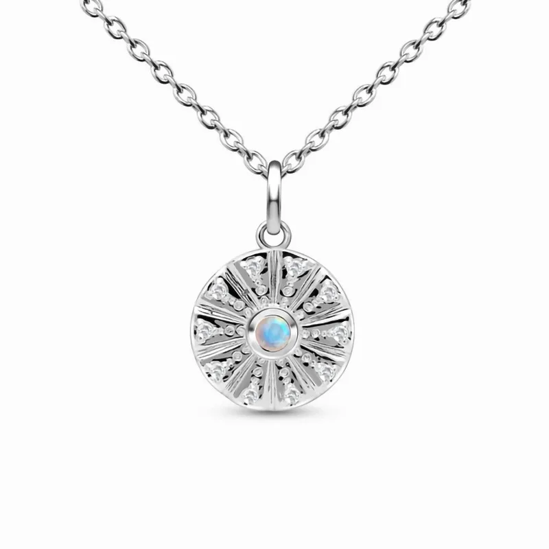 

European and American retro S925 sterling silver round plate inlaid with moonstone pendant necklace for women's luxury jewelry