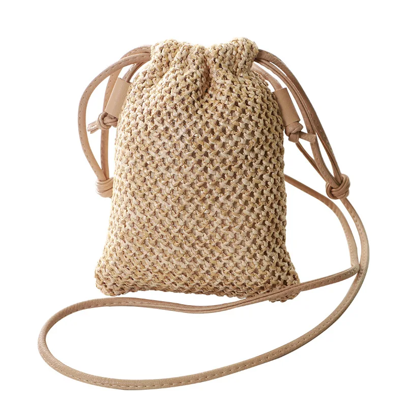 Women Straw Bag Retro Rattan Tote Handbag Woven Summer Beach Shoulder Bags Drawstring Bag Purses City Bag Sport Tote