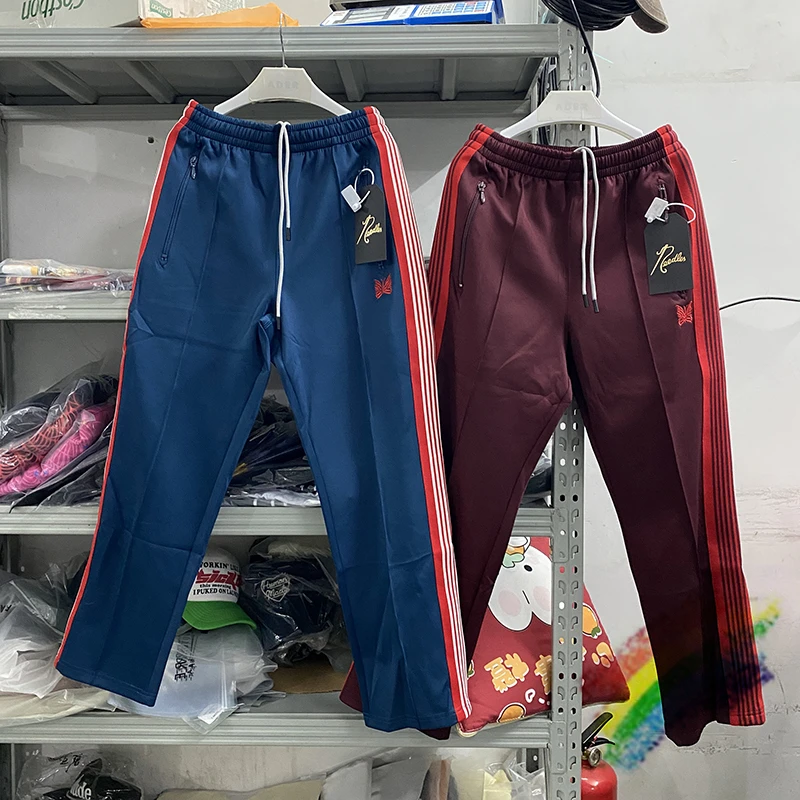 

Needles Pants Men Women Poly Smooth Needles Track Pants Knitted Stripe Butterfly Narrow AWGE Trousers
