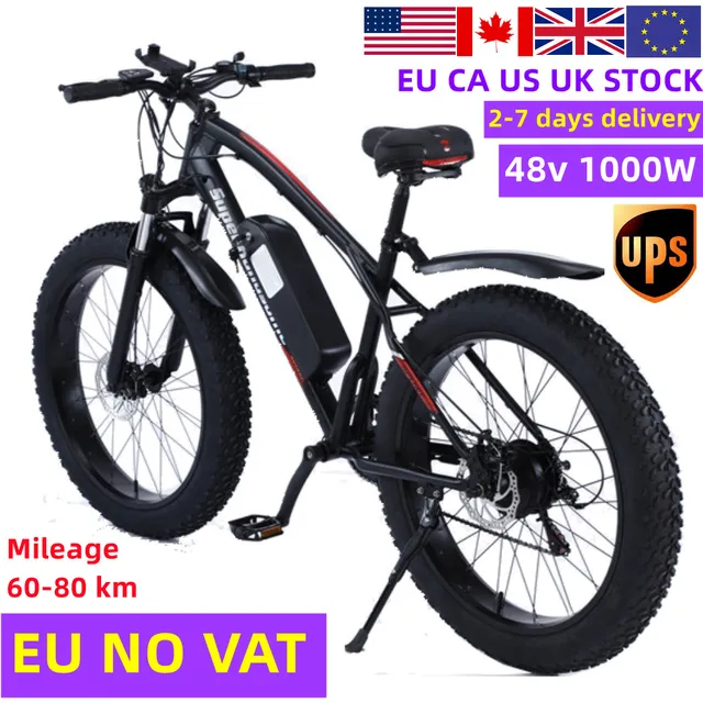 EU UK US CA stock 26 inch 4.0-tire electric bicycle 48V aluminum alloy beach electric bicycle urban commuting bicycle lithiu 1
