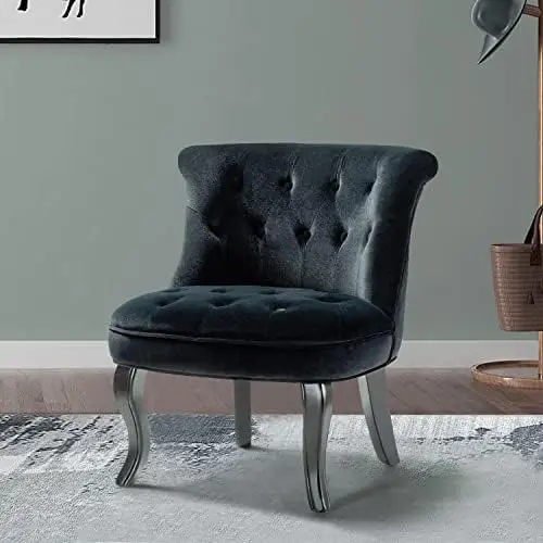 

HOME Modern Velvet Armless Accent Chairs,Upholstered Fabric Button Single Sofa Chair with Wooden Legs for Living Room,Comfy Tuft
