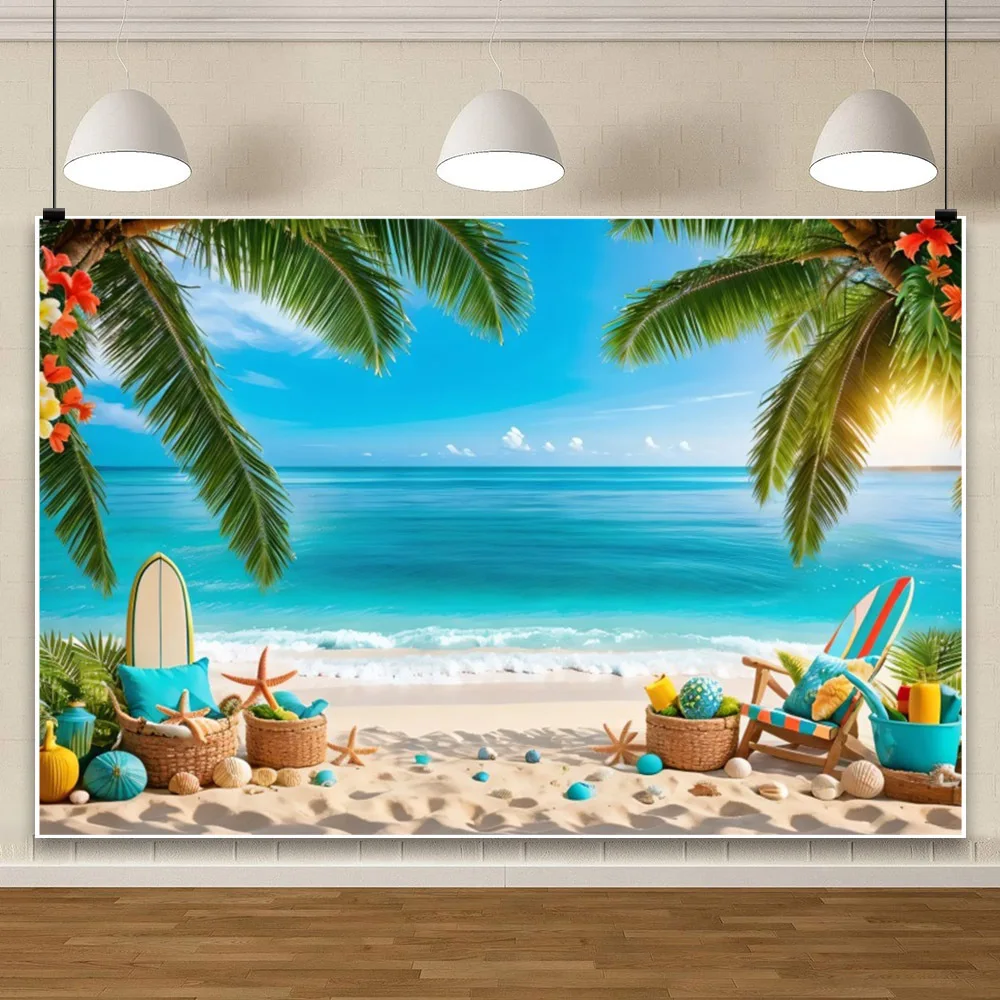 Cartone Animato Sfondo per Feste, 150x100cm Luau Hawaiano Tropicale Buon Compleanno Sfondo Fotografico per Bambini Compleanno Estate Tema spiaggia Decorazioni feste Forniture