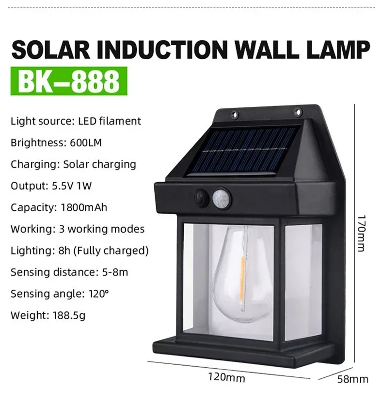 Description Picture 4 of itemSolar Wall Lamp Outdoor Waterproof Intelligent Induction Wireless Dusk to Dawn Porch Lights 3 Modes Motion Sensor Night Light