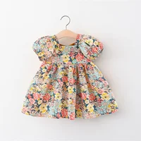 Baby Girl Beach Outfit Baby Sweet Floral Cross Over Short Sleeved Cotton Loose Fitting Dress For Summer Wear