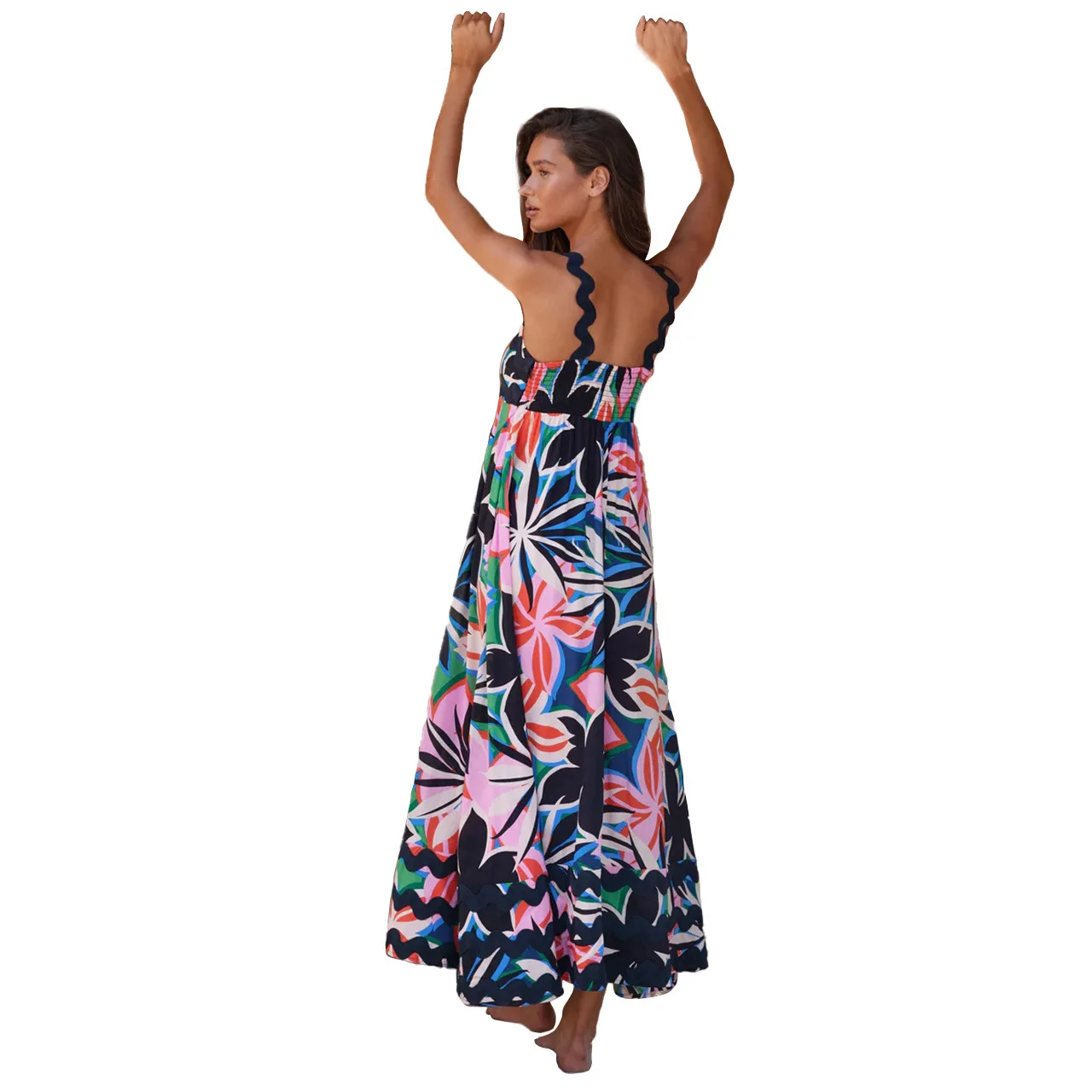 Bohemian Summer Printed A-line Long Dress Sexy Backless Holiday Beach Spaghetti Strap Dresses For Women Maxi Vestidos Para Mujer