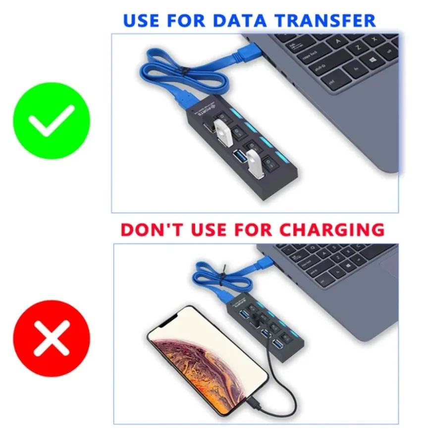 Enhanced USB Hub with LED and Independent Power Switches