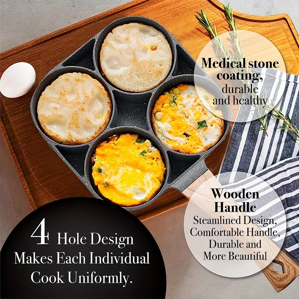 2/4-Hole Frying Pot Pan Thickened Omelet Pan Non-stick Egg Pancake Steak Cooking Egg Ham Pans Dual Purpose Cookware