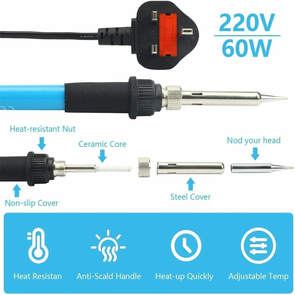 Stazione Saldante Stagno Kit Saldatore Professionale 60W Con Temperatura Regolabile 220°C-480°C - 5 Punte Incluse Per Riparazioni Elettroniche Saldatrice Elettrodo - Foto 5