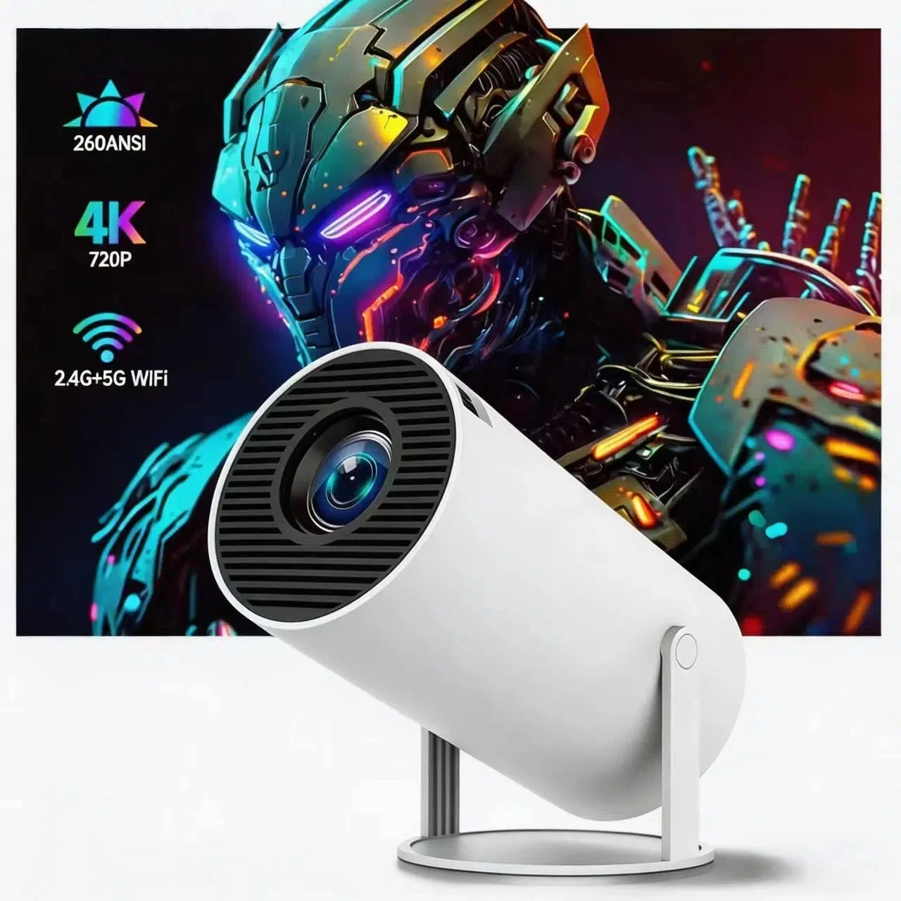 4K Wifi6 프로젝터 안드로이드 11 260 ANSI 듀얼 WIFI 올위너 H713 BT5.0 1280*720P 홈시네마 야외 휴대용 HY300