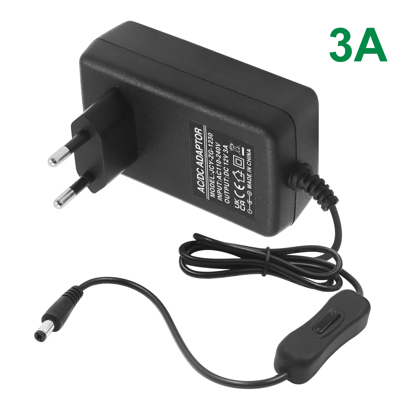 Universal Power Adapter with On/Off Switch - 12V DC Charger Converter, 100-240V AC Input