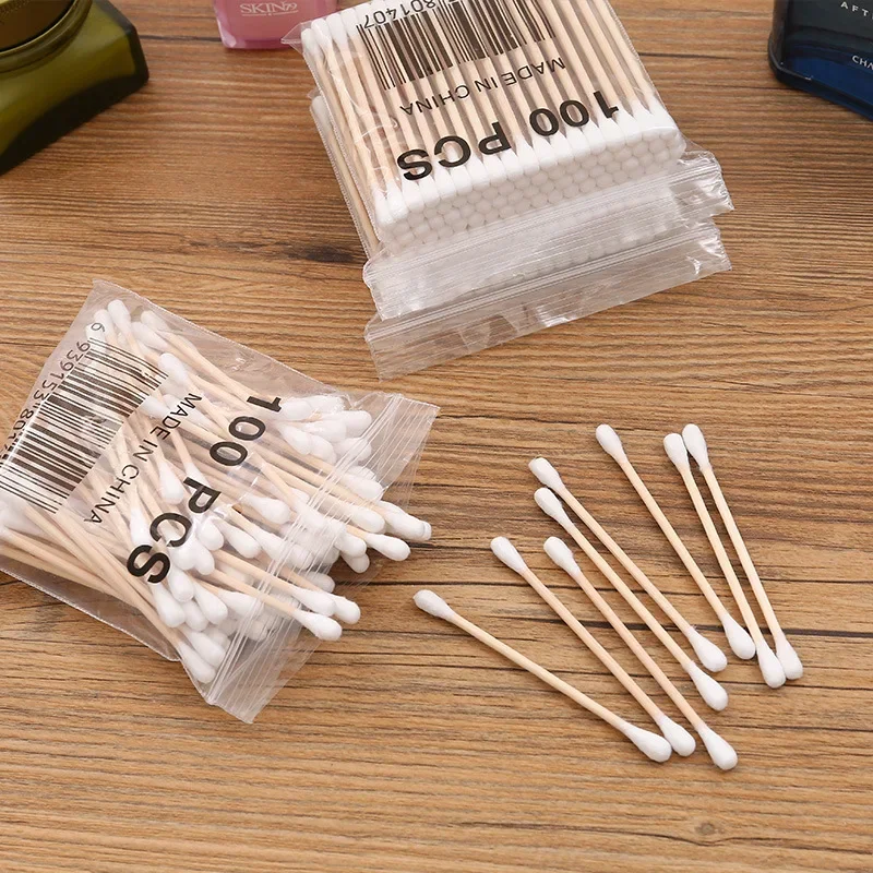 100pcs/bag Baby Cotton Swabs Disposable Wood Swabs Cotton Bud Rod for Baby Health Care Girls Makeup Random Package cotton swabs