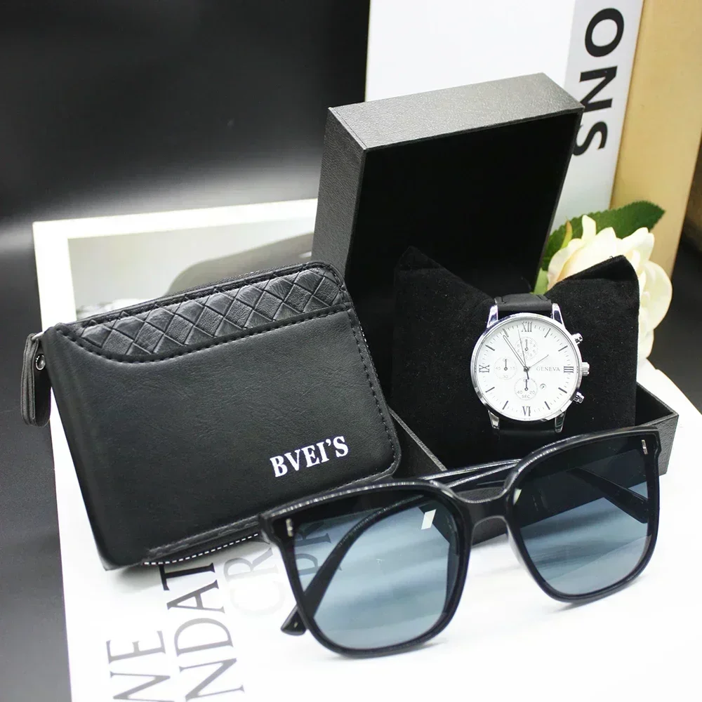 4pcs Set Cardholder Men Wallet Watch Men's Wallets Luxury Brand Designer Bag for Men Include Bracelet Box for Work 3
