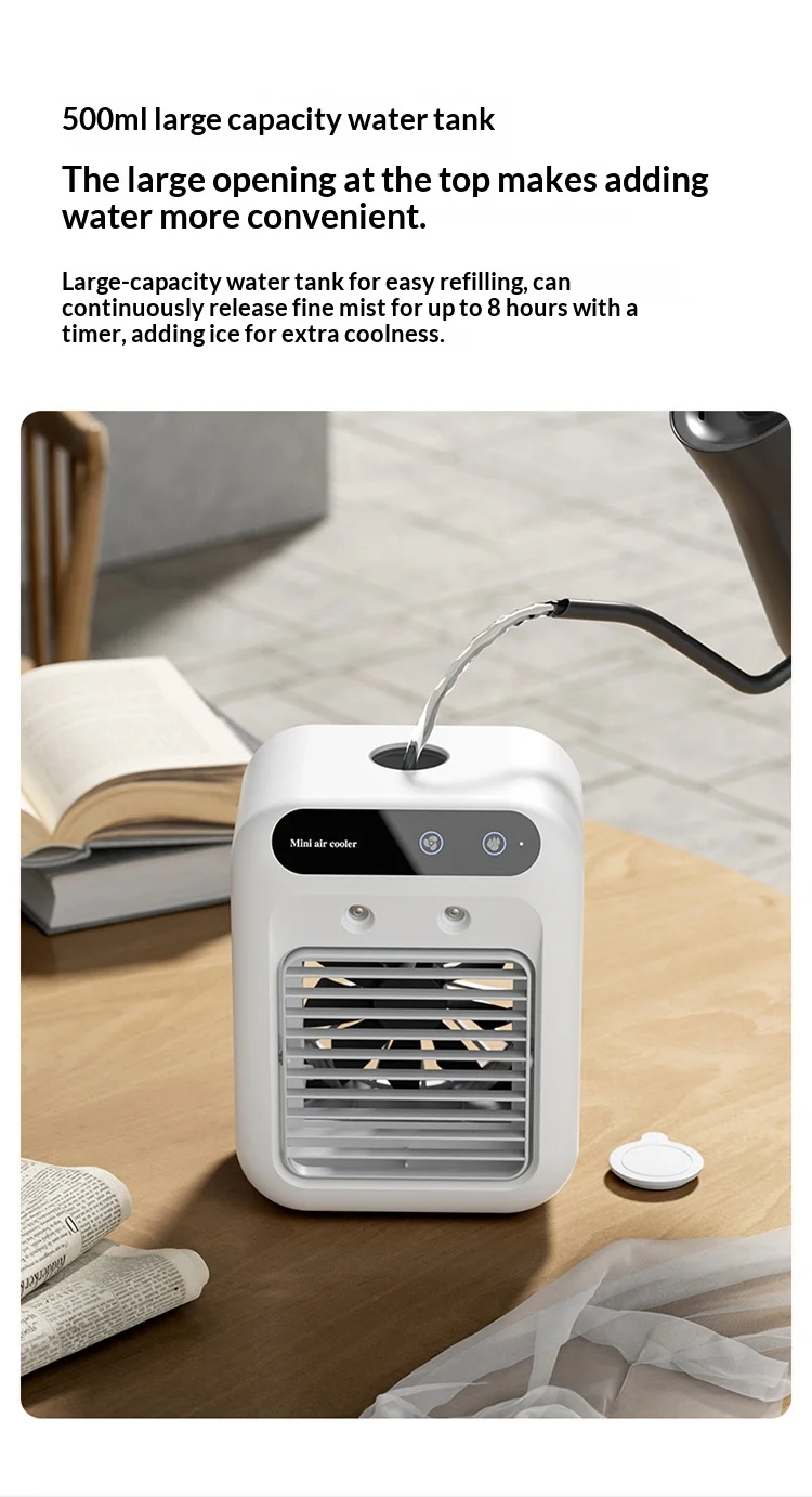 Portable Dormitory Spray Cooler with Humidification, Electric Fan, Desktop Mobile Air Cooler for Small Household Air Conditioner