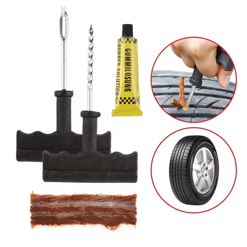 Tire Repair Kit Tire Puncture Repair Kits Car Tire Repair Tool with Rubber Strips Tubeless Flat Tools for Car Trucks Motors Bike