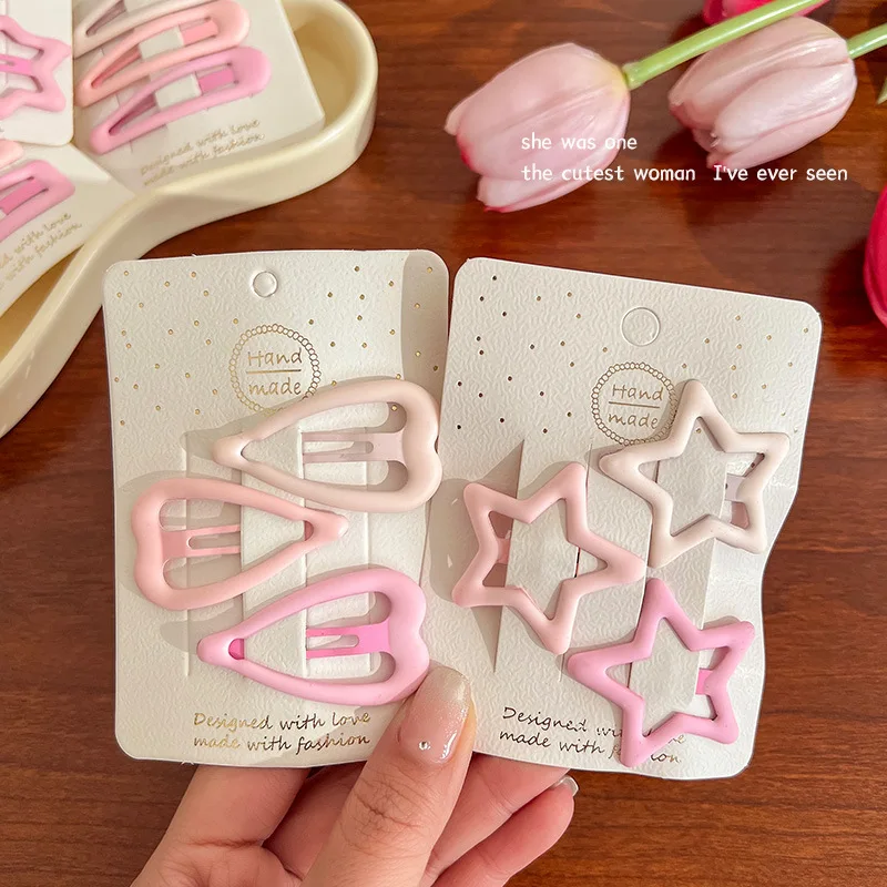 

3Pcs/Set New Girls Fashion Coffee Color Geometric Stars Ornament Pink Hair Clips Adult Sweet Hairpins Female Hair Accessories