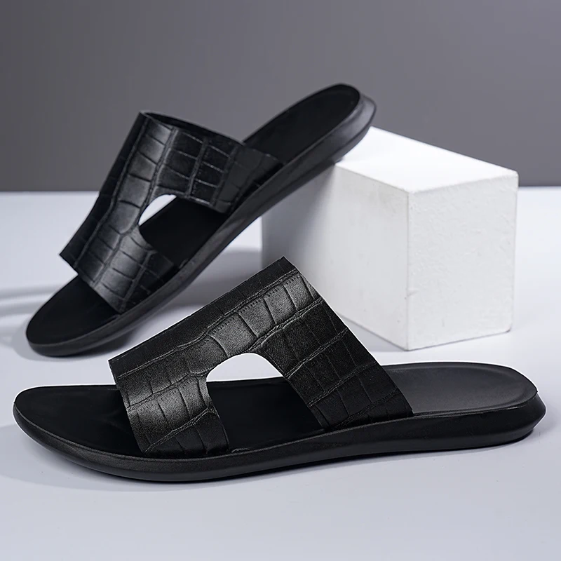 صنادل رجالية صيفية عصرية بنمط جلد التمساح، مقاومة...
