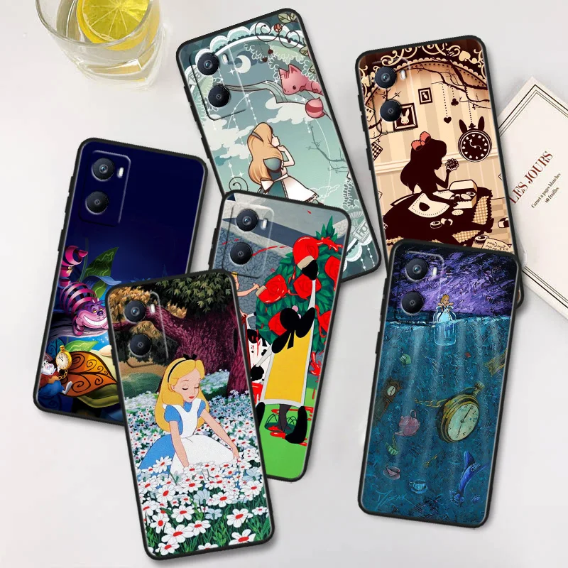 

Alice in Wonderland Phone Case For OPPO A96 AA94 A93 A77S A76 A74 A73 A72 A57S A757E AX7 A1K 2022 2020 Black Cover