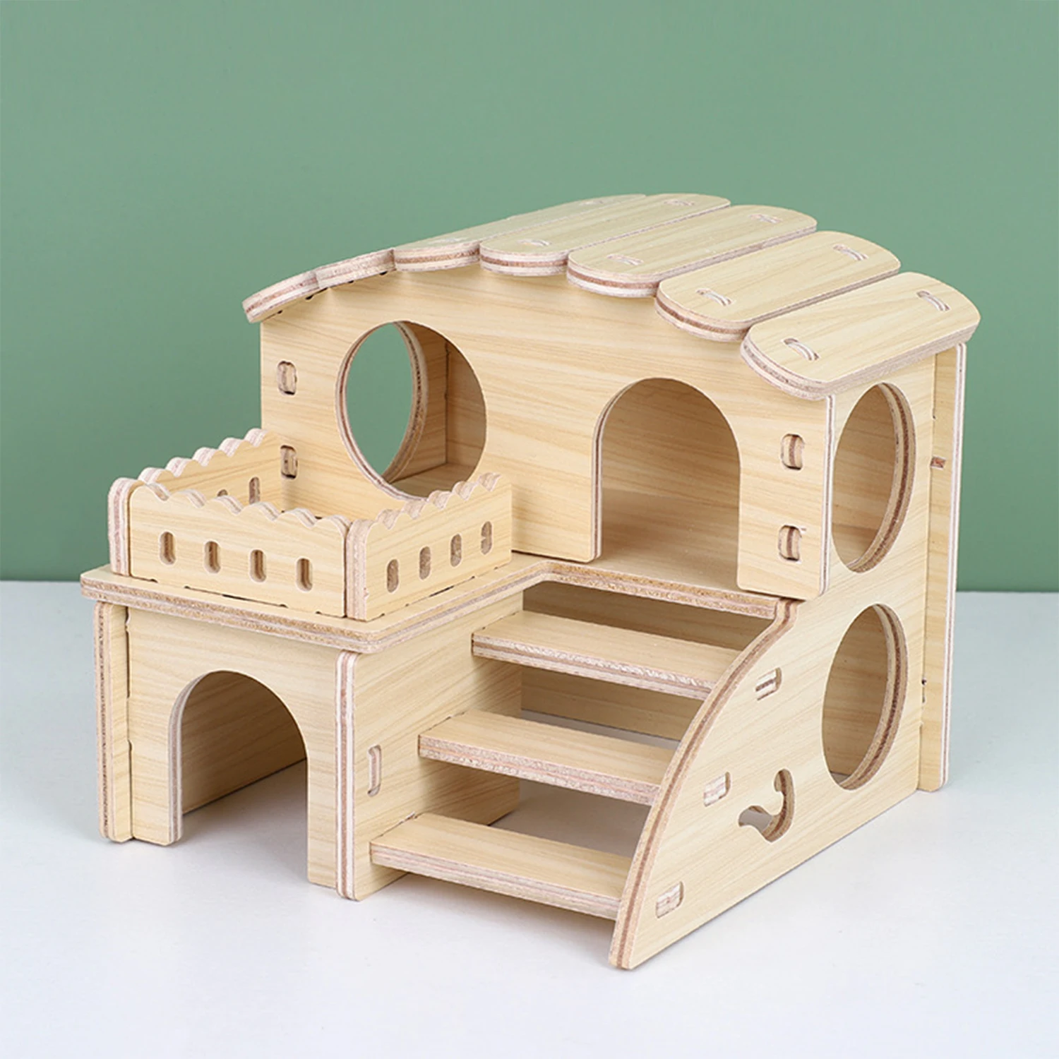 Hamster House Fun DIY Wooden Gerbil Hideout Pet Sport Exercise Toys Bridge Swing Chinchilla Seesaw Small Villa Cage Accessories