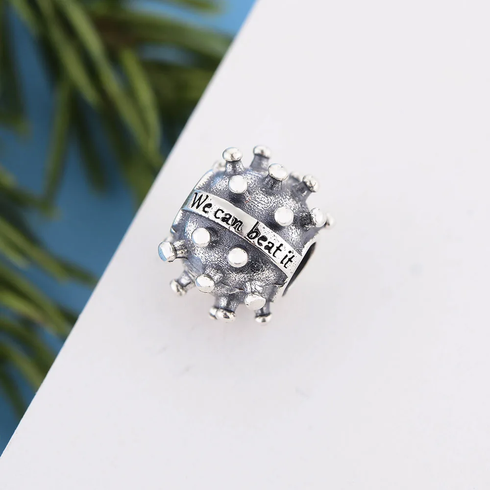 

Fit Original Brand Charm Bracelet Real 925 Silver Fight Against Virus Cell We Can Beat It Bead For Making Women Berloque 2021