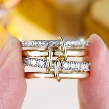 4pcs/set White Zircon Round Stone Ring Sets For Women Vintage Gold Color Engagement Rings Wedding Jewelry Bridal Versatile Gifts