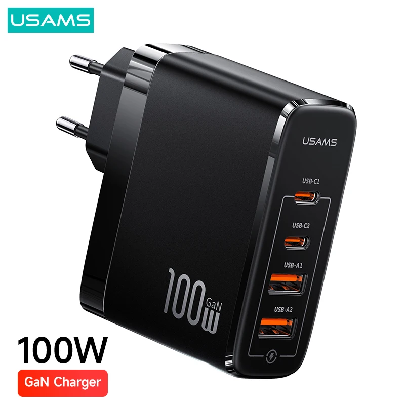 USAMS Зарядное устройство GaN 100 Вт USB Type C PD Быстрое зарядное с быстрой зарядкой 4.0 3.0