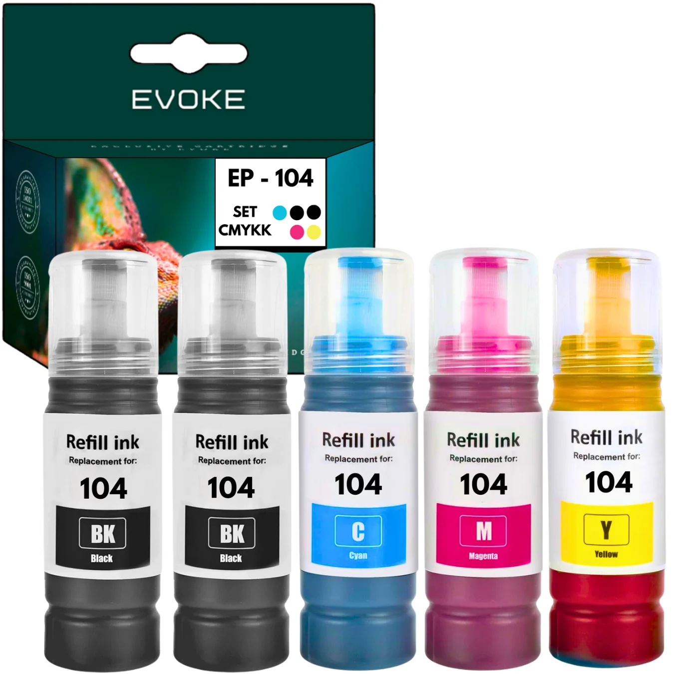 Epson Printer Ink, Conjunto Preto e Três Cores, T104, 2x, 104 XL, 5x ...