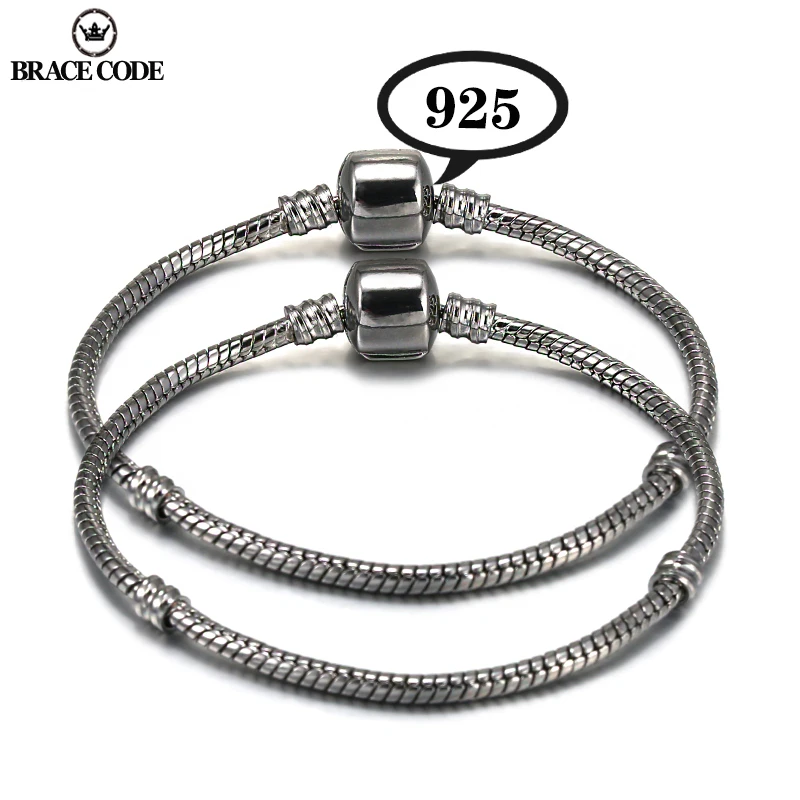 BRACE CODE Silver Plated With 925 Logo Snake Bone Chain 3mm Bracelet Fit Original Brand Bracelet DIY Friendship Bracelet