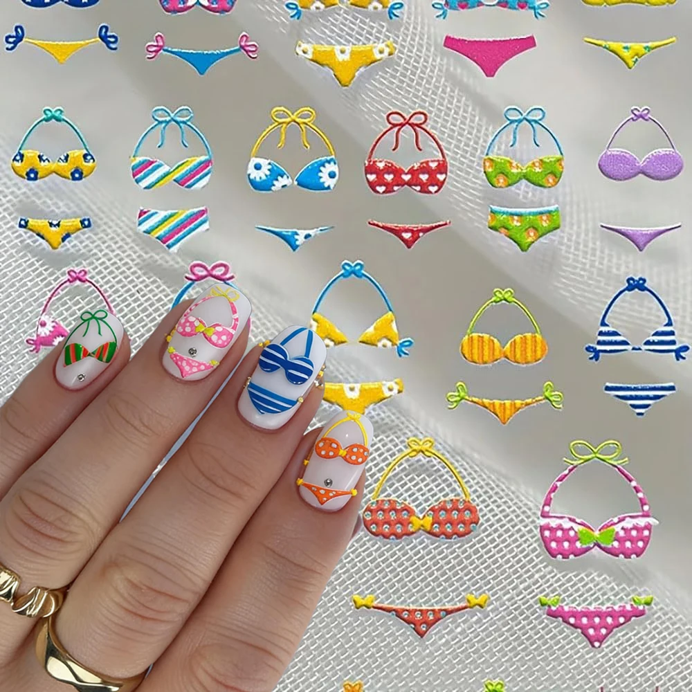 Summer Vibes Nail Art Stickers - Colorful Embossed Beach Design