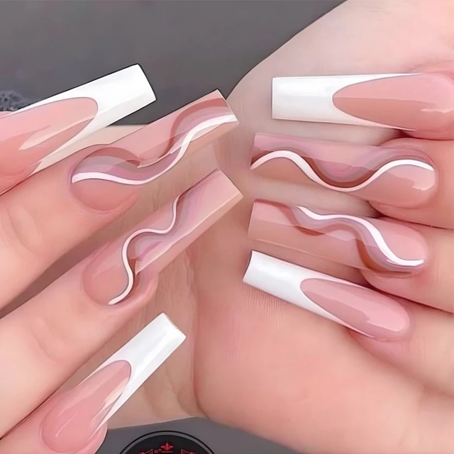 French Full Cover Extra Long Fake Nails Coffin Wears Detachable False Nail  With Glue DIY Manicure Nail Press On Nail Art Tips - AliExpress