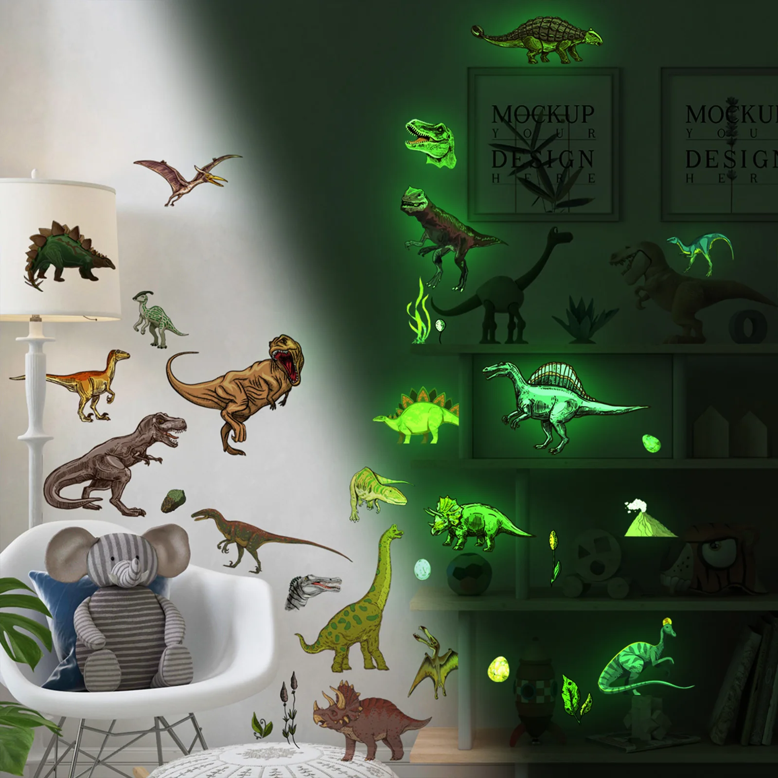 Description Picture 3 of itemEco-friendly Wall Stickers Wall Decals 4 Sheets Dinosaur Decor Glow In The Dark Luminous Stickers Self-adhesive